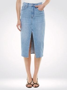 Aritzia DENIM FORUM The 90s Halle Stretch Denim High Waist Midi Blue Skirt Sz 26